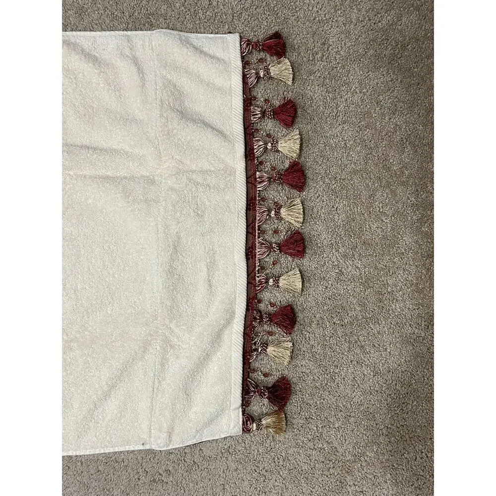 Croscill Burgundy Gold Hand Bath Towel Set Tassel Fringe Bead Damask Decorative